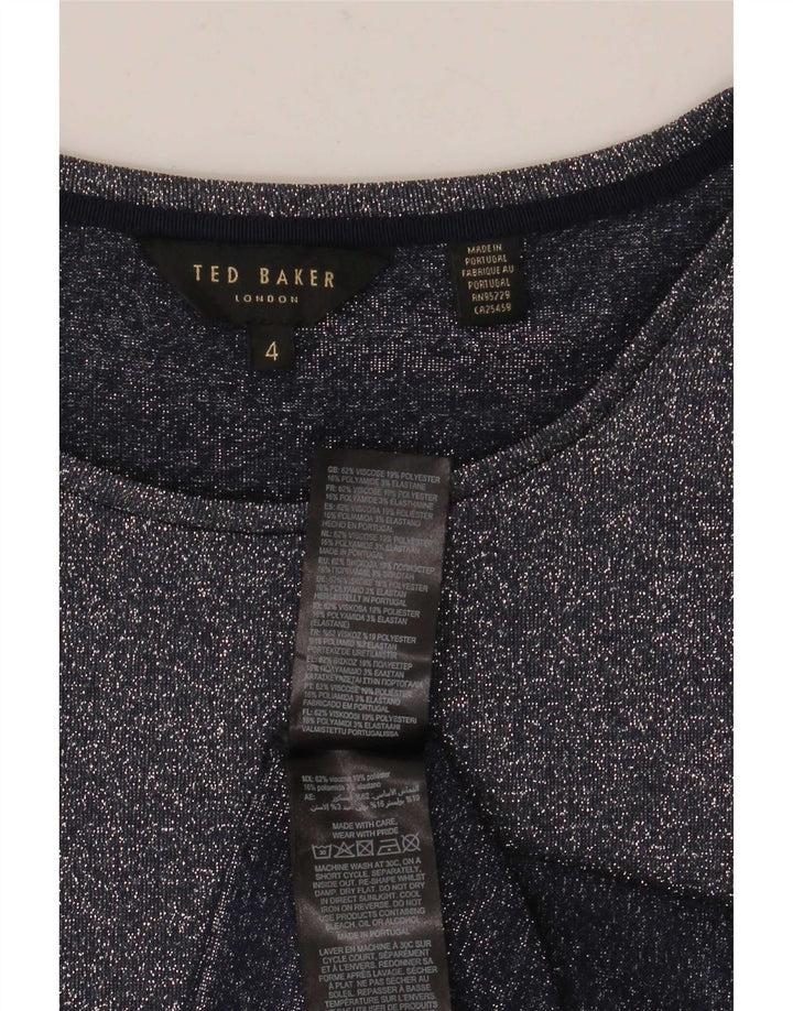 T-shirt da donna Ted Baker taglia 4 grande in viscosa screziata blu navy