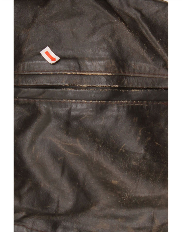 Giacca in pelle da donna con maniche a 3/4 VINTAGE UK 14 Pelle marrone medio