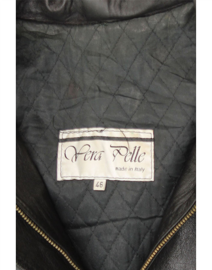 Giacca in pelle con cappuccio da donna vintage IT 46 grande in pelle nera