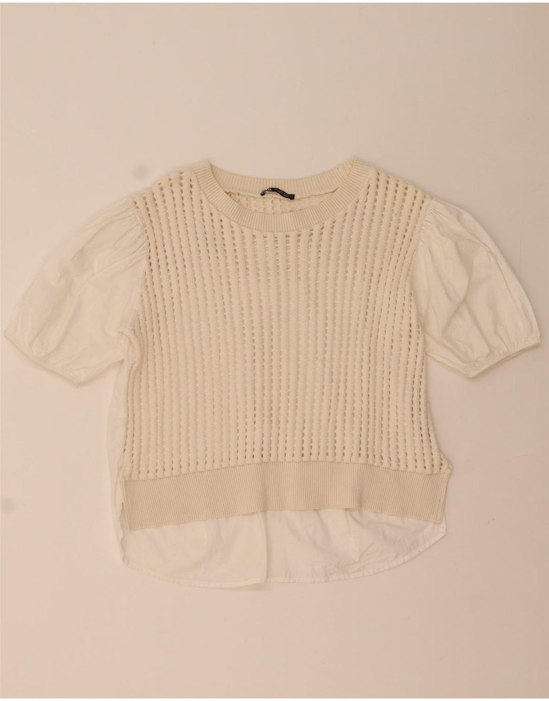 Top in camicetta all'uncinetto da donna Zara UK 14 cotone bianco medio