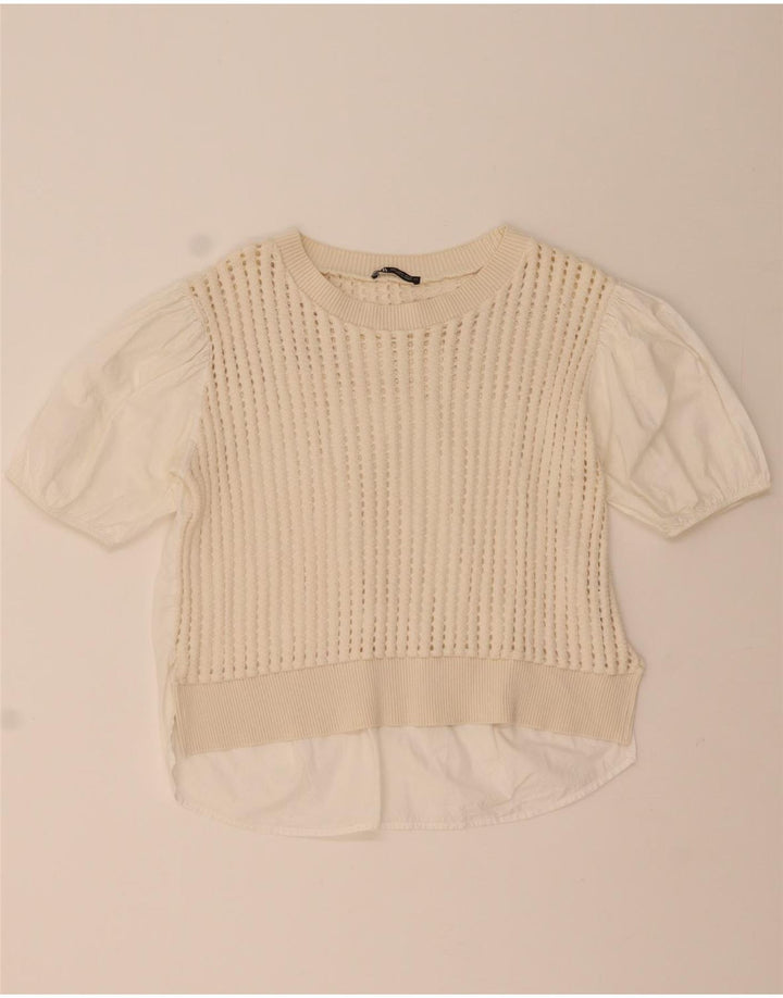 Top in camicetta all'uncinetto da donna Zara UK 14 cotone bianco medio