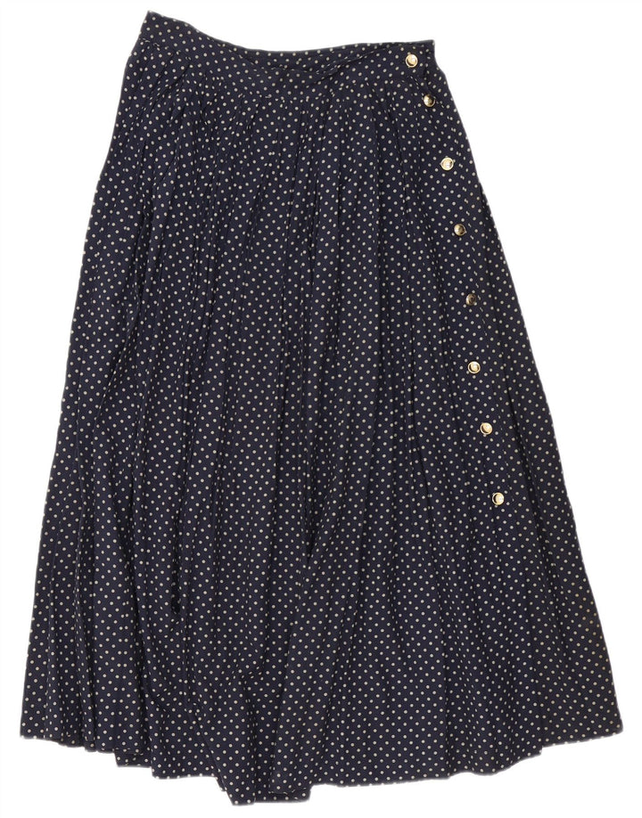 Gonna lunga svasata da donna vintage IT 46 grande W30 blu navy a pois