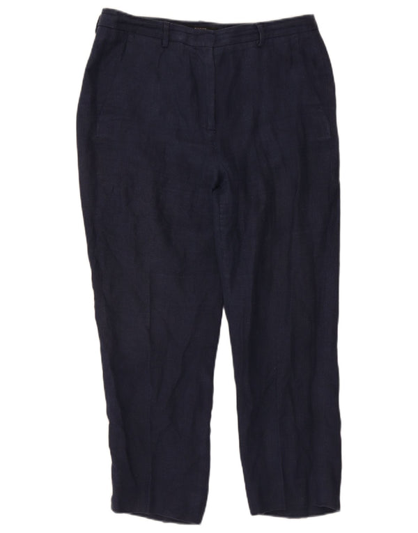 Pantaloni chino affusolati da donna Max Mara UK 12 Medium W30 L24 Lino blu navy
