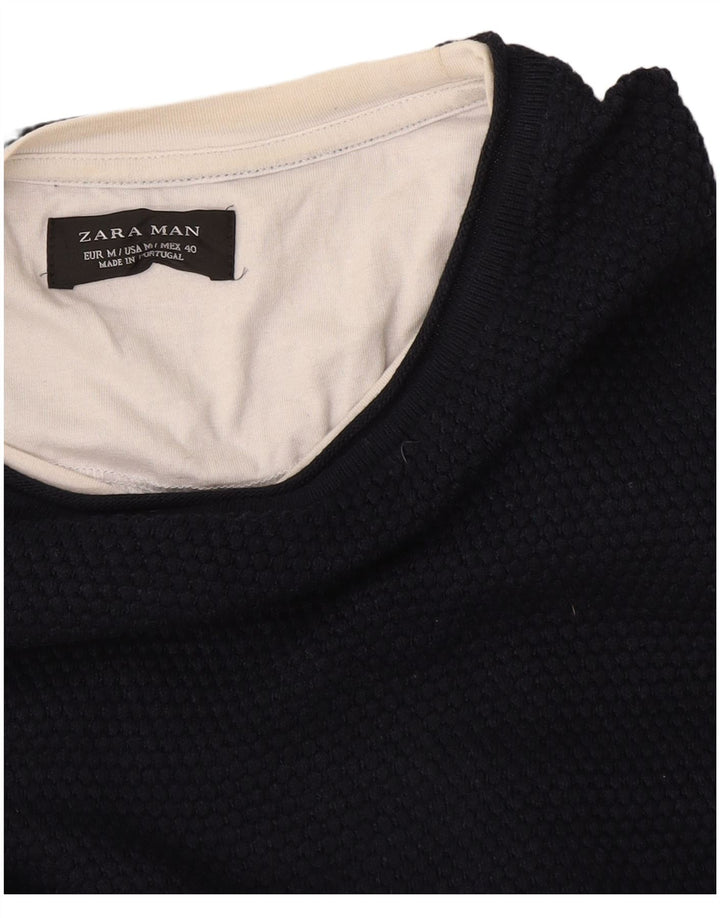 Maglione maglione girocollo da uomo Zara blu navy medio