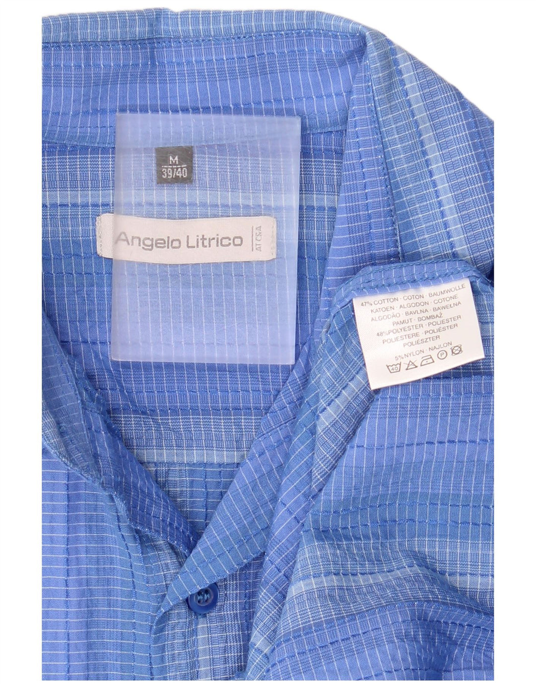 Angelo Litrico Camicia da uomo a maniche corte taglia 39/40 a righe blu medio
