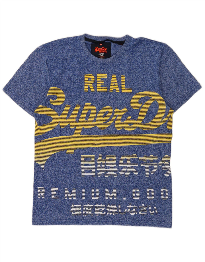 T-shirt con grafica vera da uomo SUPERDRY in cotone chiazzato blu piccolo