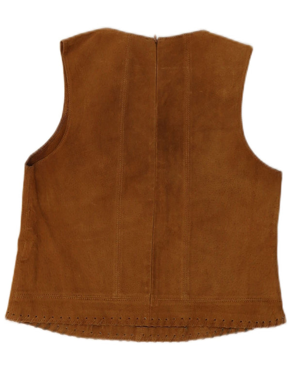 Camicetta senza maniche in pelle scamosciata da donna Zara UK 6 XS in pelle beige