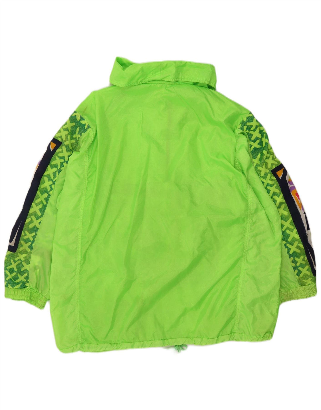 Giacca antipioggia anorak da uomo vintage UK 40 Grande poliestere geometrico verde