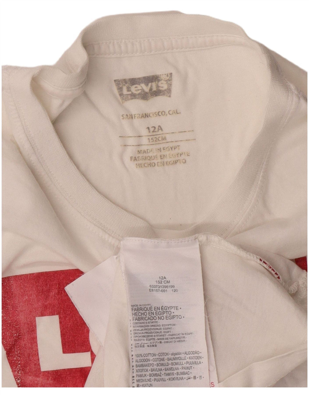 LEVI'S Boys Graphic T-Shirt Top 11-12 Years White Cotton