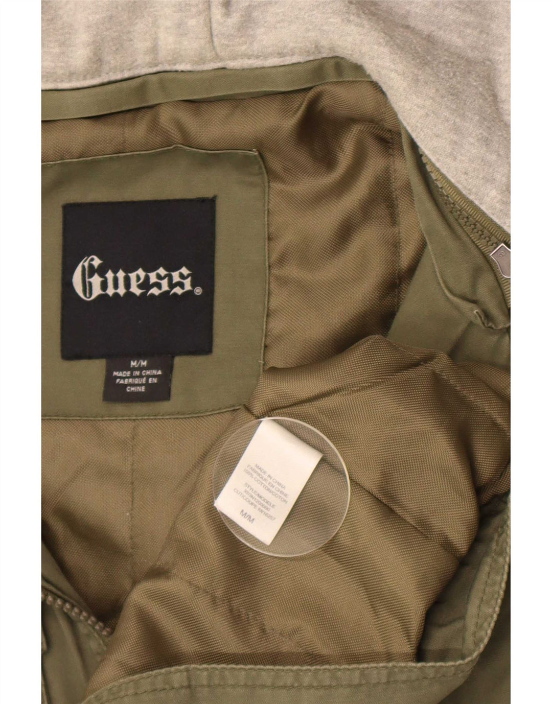 Guess Giacca utility con cappuccio grafico da uomo UK 38 Medium Khaki Colourblock