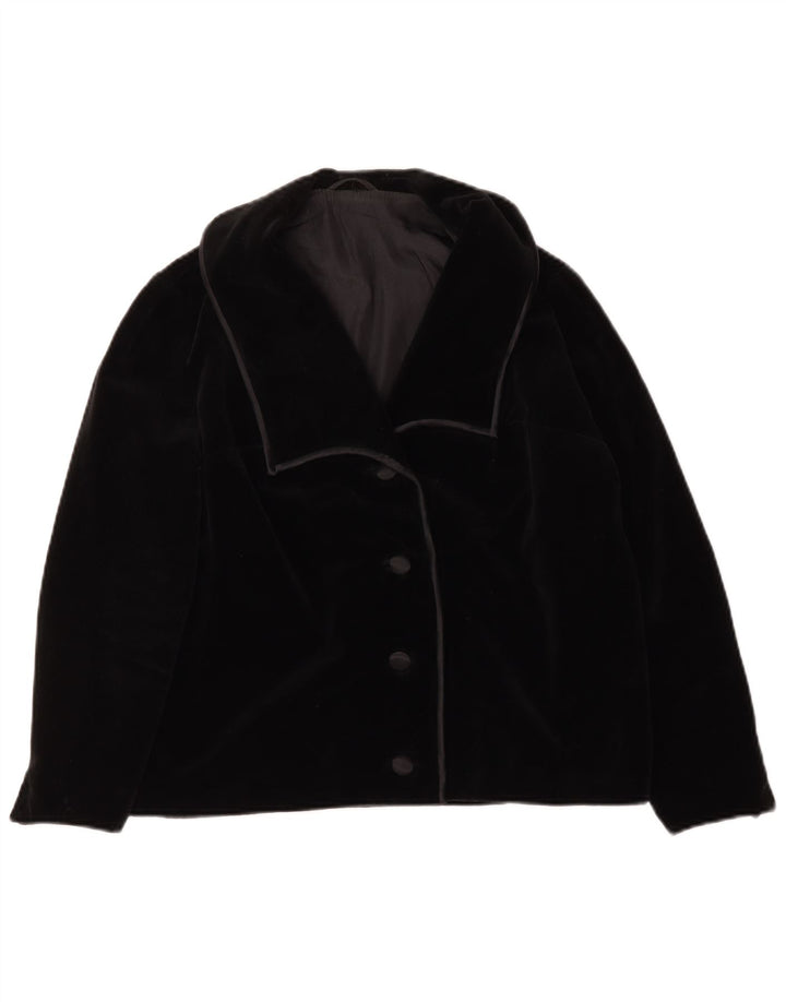 Giacca blazer in velluto a 4 bottoni vintage da donna UK 14 grande nera