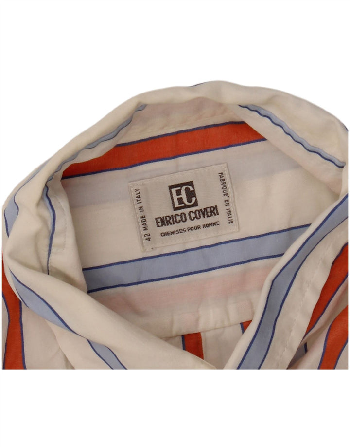 ENRICO COVERI Camicia a maniche corte da uomo taglia 42 a righe bianche grandi