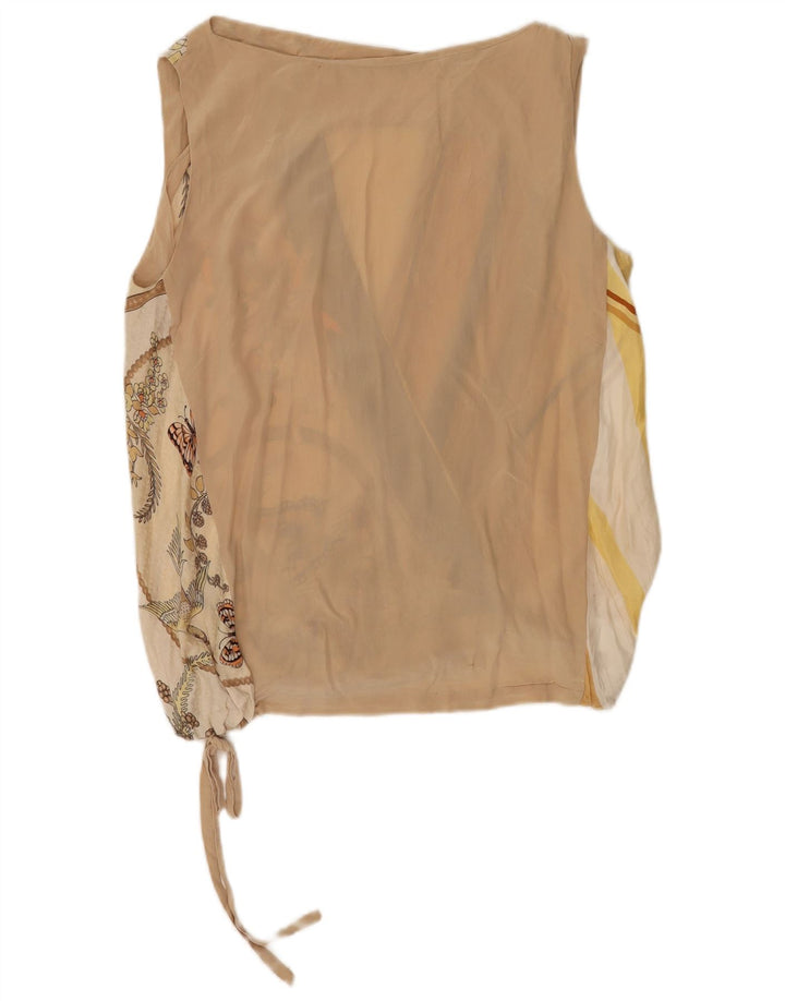 Top camicetta senza maniche vintage da donna IT 44 Seta floreale beige medio