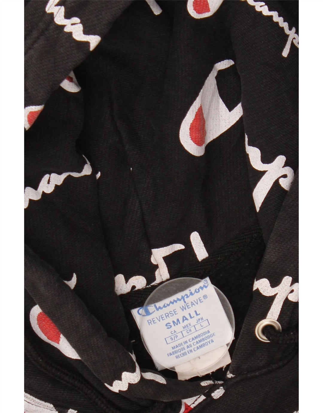 CHAMPION Maglione con cappuccio grafico a trama inversa da uomo piccolo in cotone nero