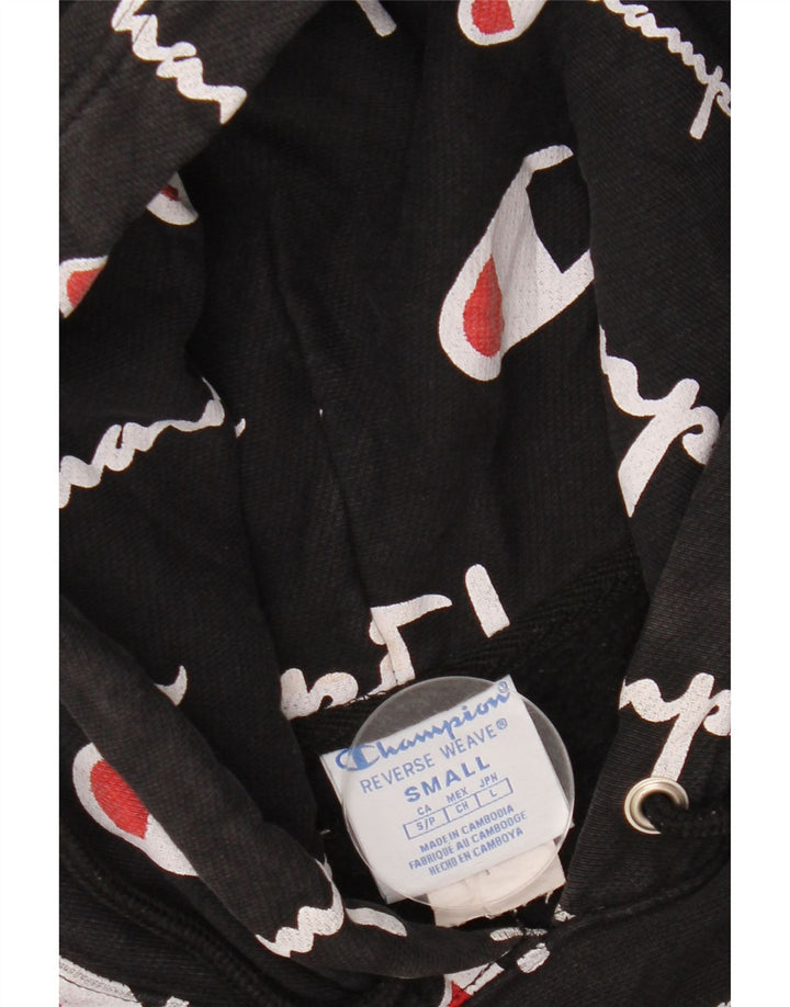 CHAMPION Maglione con cappuccio grafico a trama inversa da uomo piccolo in cotone nero