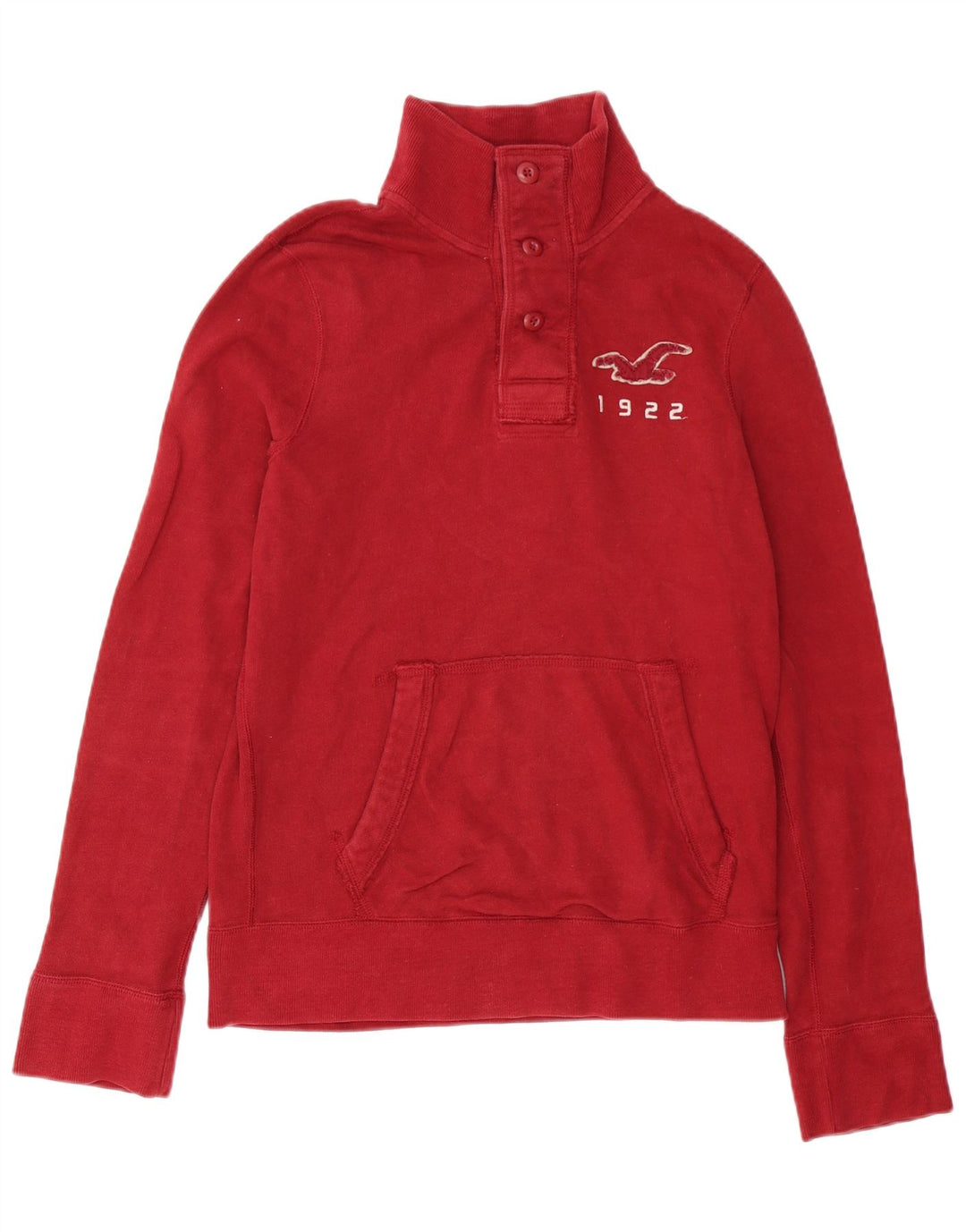 Felpa Hollister da uomo con collo con bottoni grafici, maglione, cotone rosso medio