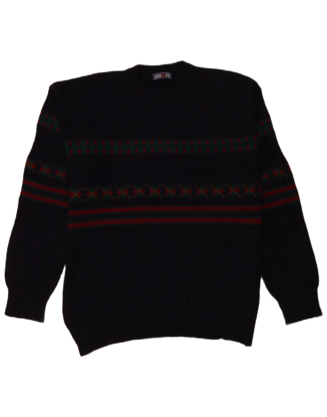 Maglione maglione collo alto da uomo VINTAGE IT 50 grande blu navy geometrico