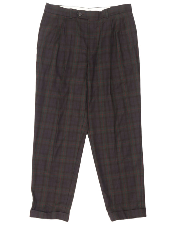 Pantaloni da abito affusolati da uomo Marks & Spencer W32 L29 blu navy a quadri