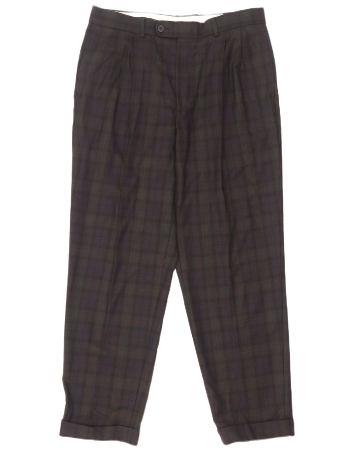 Pantaloni da abito affusolati da uomo Marks & Spencer W32 L29 blu navy a quadri