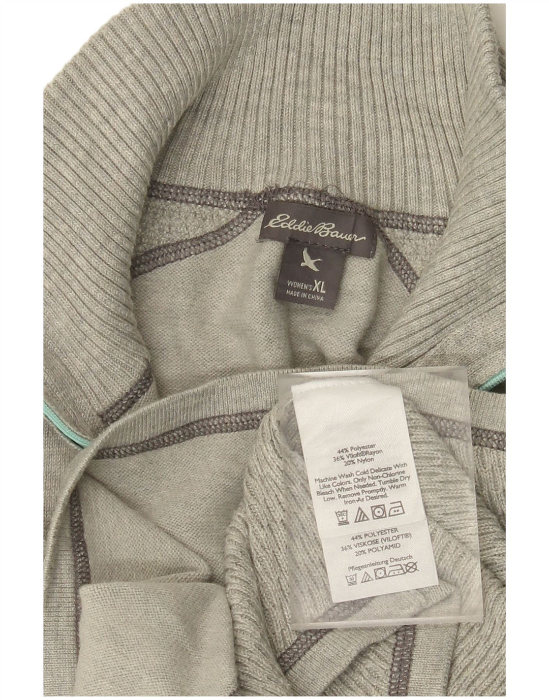 EDDIE BAUER Maglione da donna con collo con zip UK 18 XL Poliestere grigio