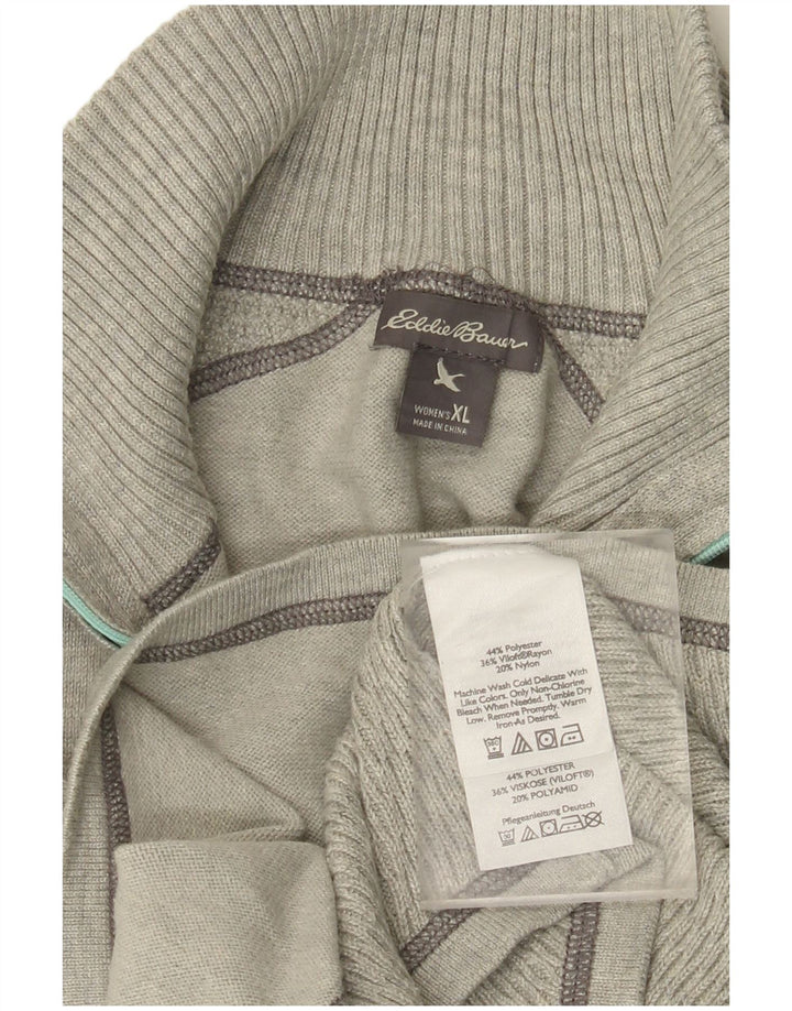 EDDIE BAUER Maglione da donna con collo con zip UK 18 XL Poliestere grigio