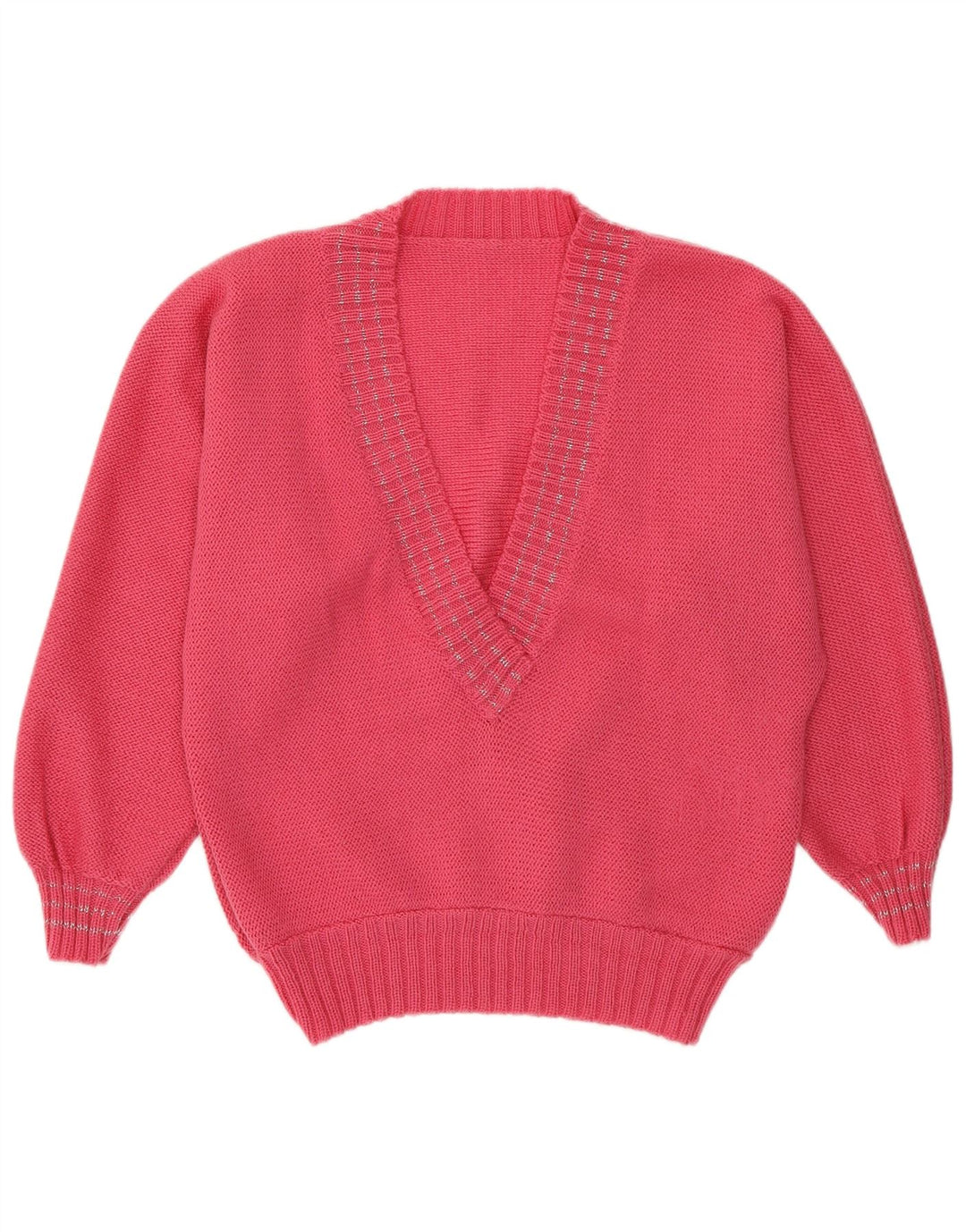 Maglione maglione con scollo a V da donna VINTAGE UK 14 Rosa medio
