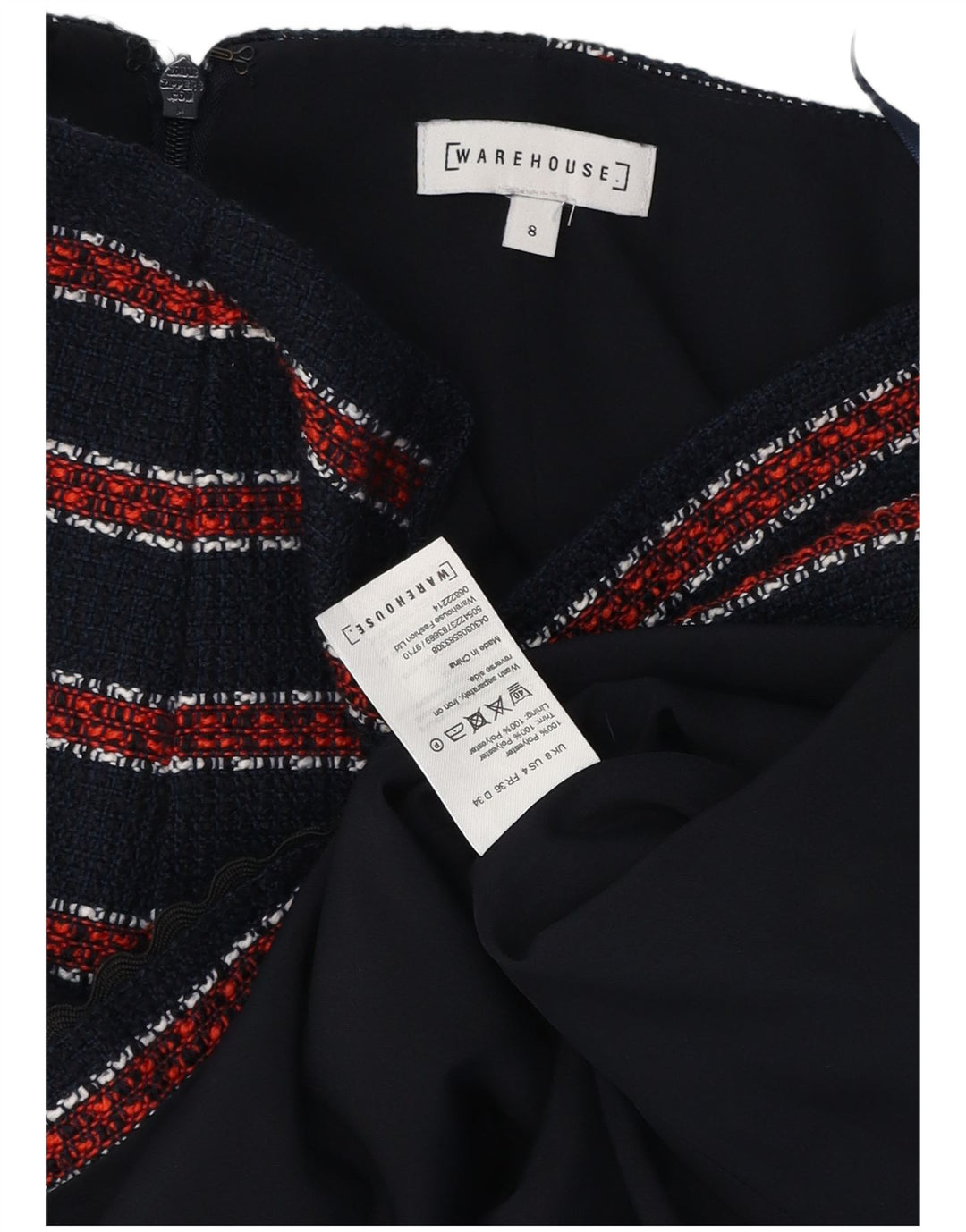 MAGAZZINO Minigonna da donna UK 8 Small W26 Poliestere a righe blu navy