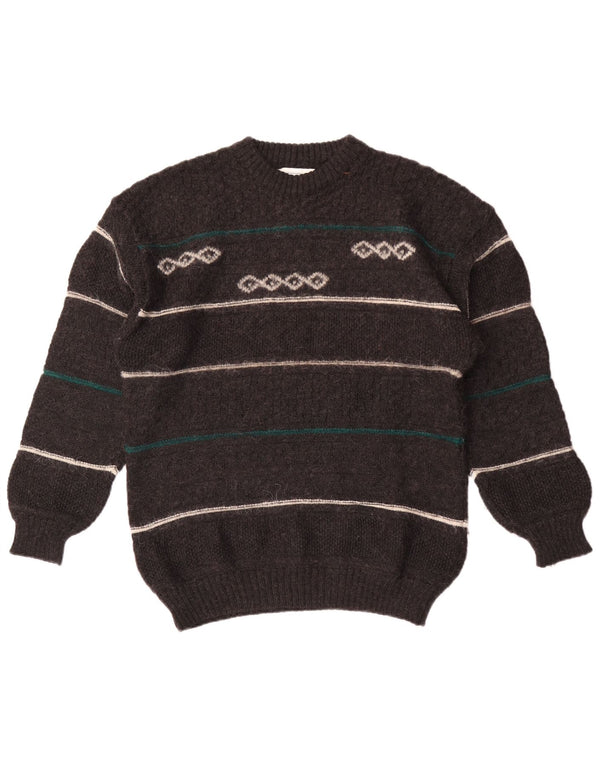 Maglione vintage da uomo girocollo in lana a righe grigio medio