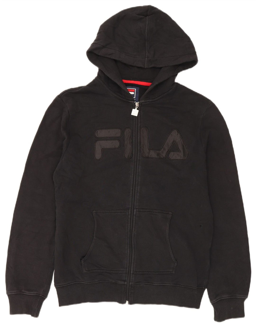Maglione con cappuccio e zip grafica da uomo Fila grande in cotone nero