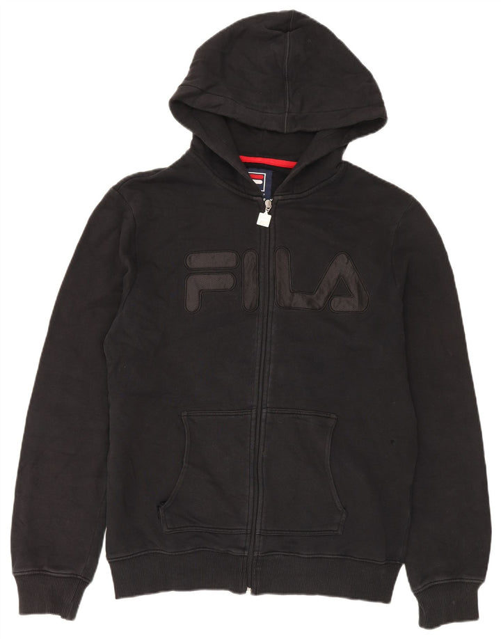 Maglione con cappuccio e zip grafica da uomo Fila grande in cotone nero