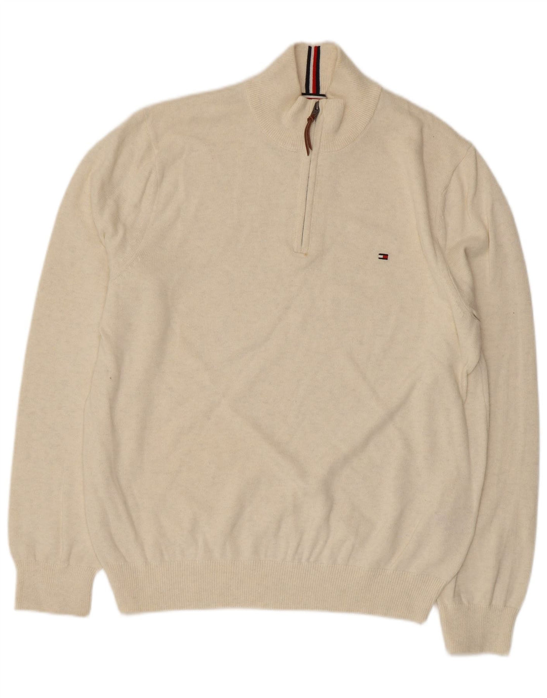 TOMMY HILFIGER Maglione da uomo con zip e collo grande in cotone bianco sporco