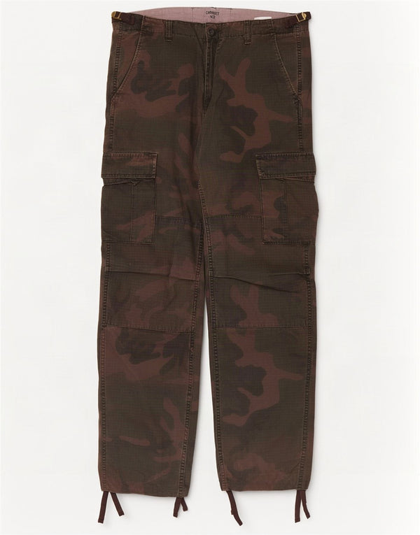 Pantaloni cargo dritti da uomo Carhartt W32 L30 cotone mimetico verde
