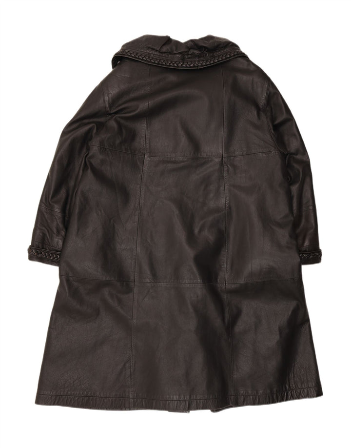 Cappotto oversize in pelle vintage da donna IT 46 grande in pelle nera