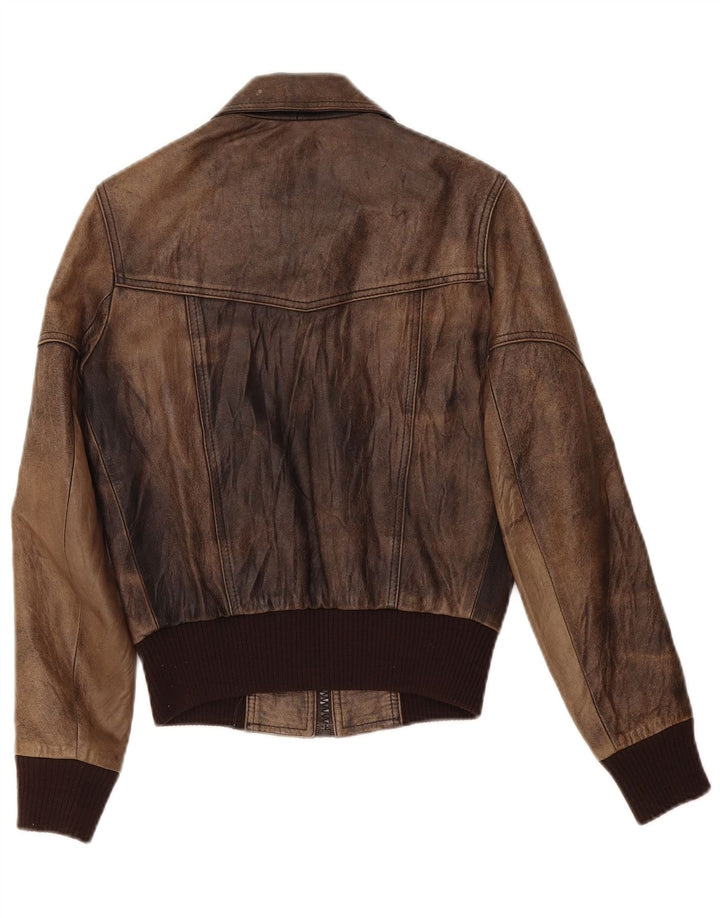 Giacca in pelle vintage da donna UK 6 XS Marrone