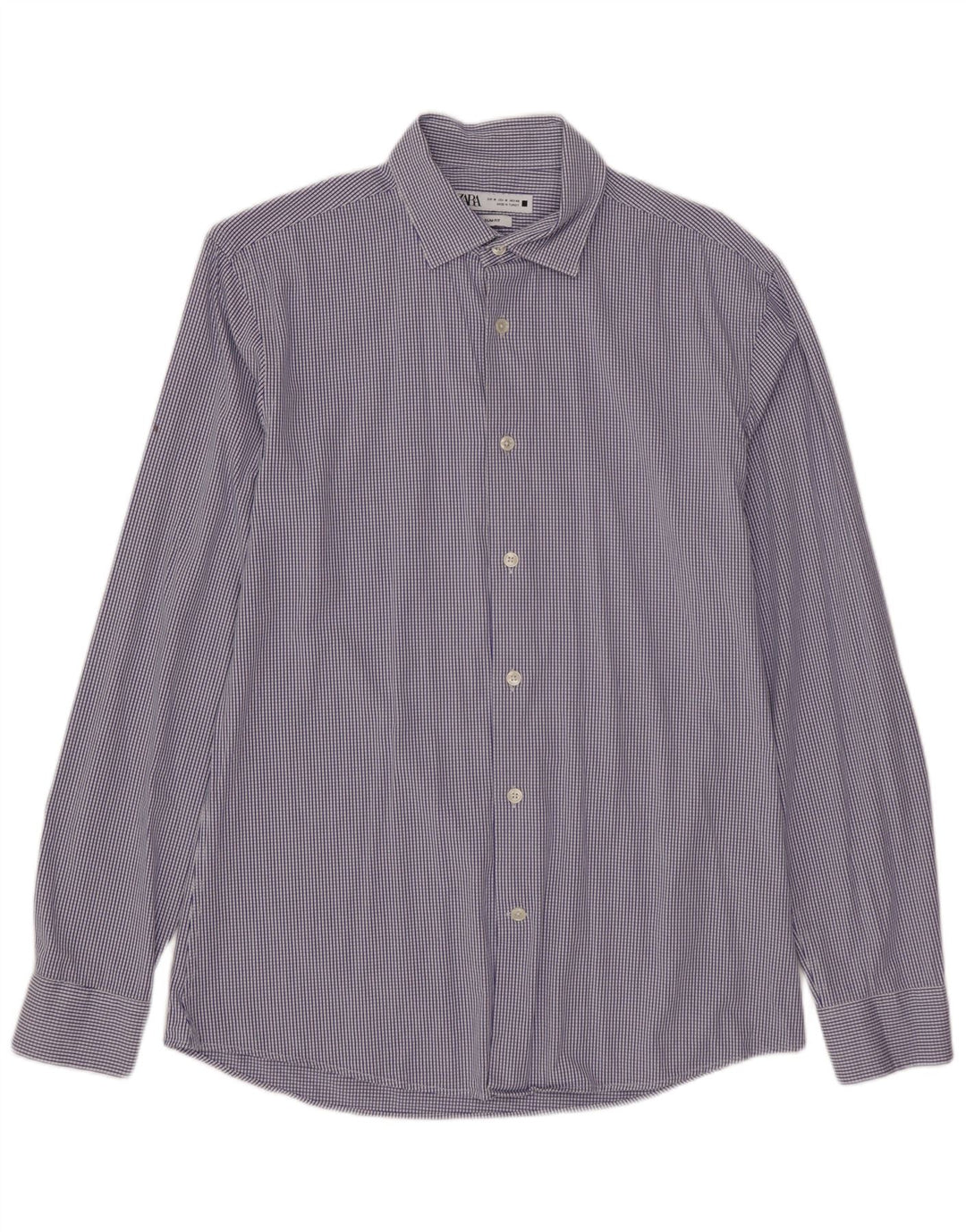 Camicia ZARA da uomo slim fit in cotone a quadri blu medio