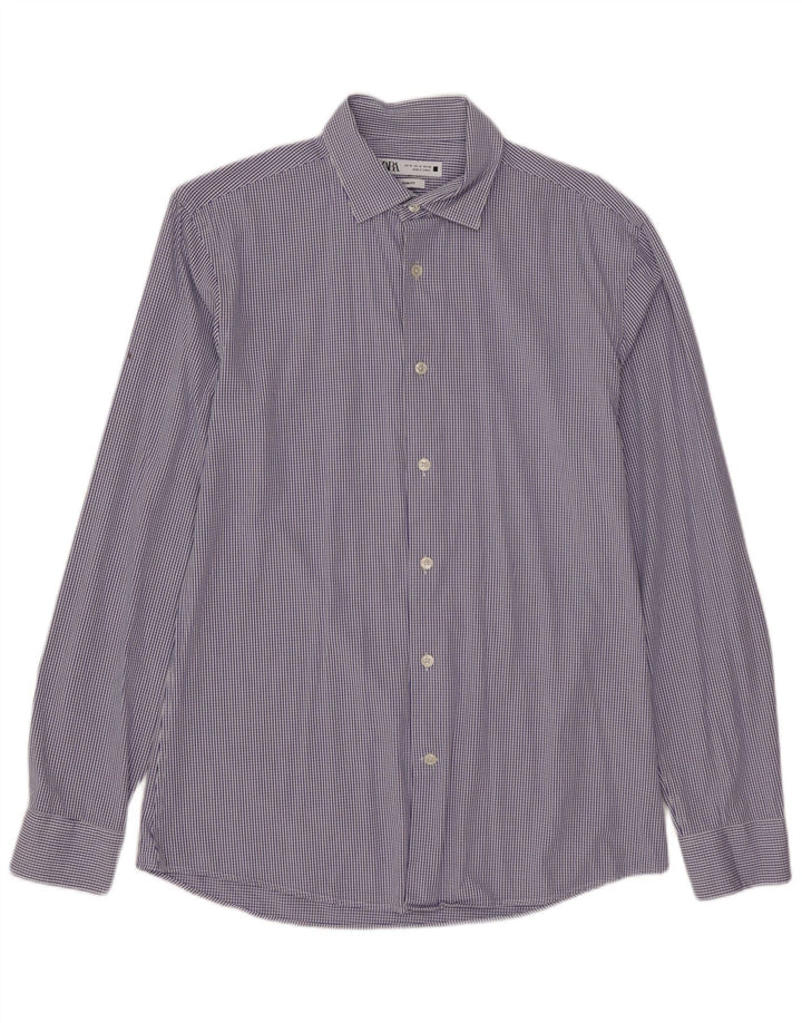 Camicia ZARA da uomo slim fit in cotone a quadri blu medio