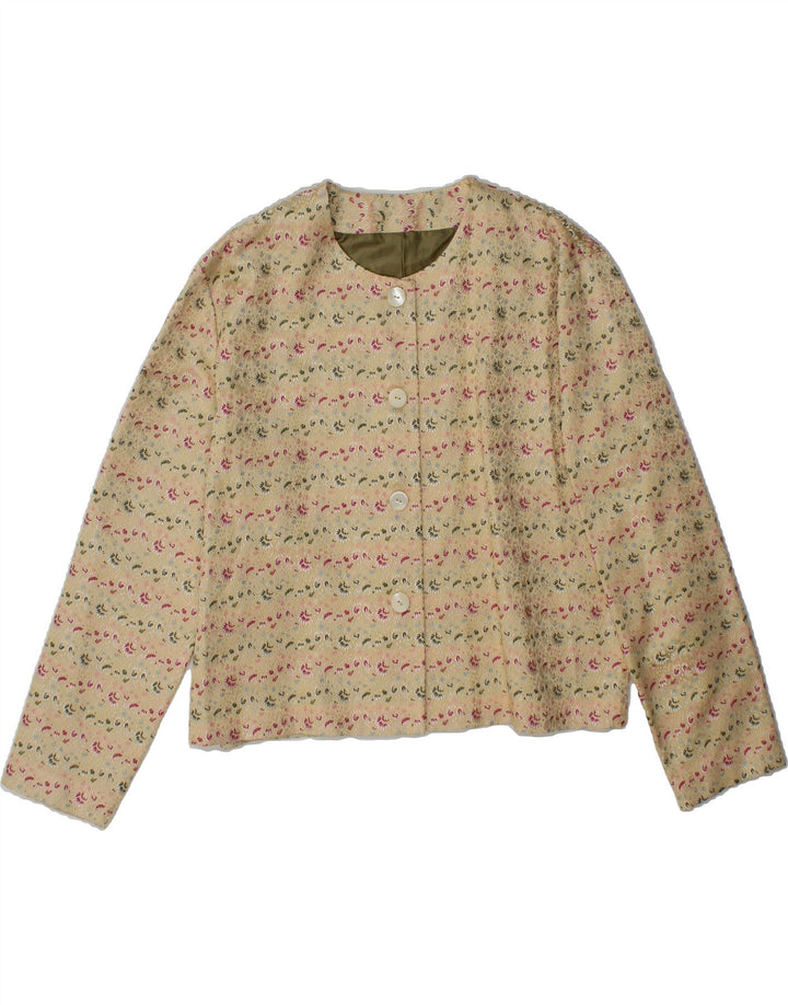 VINTAGE Womens 4 Button Blazer Jacket UK 14 Large Beige Floral Vintage Vintage and Second-Hand Vintage from Messina Hembry 