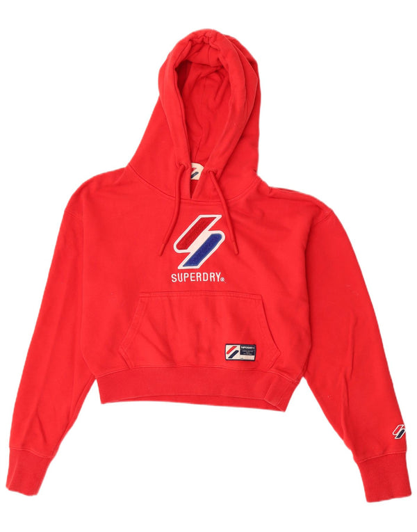 Maglione da donna con cappuccio grafico oversize corto Superdry UK 10 piccolo cotone rosso