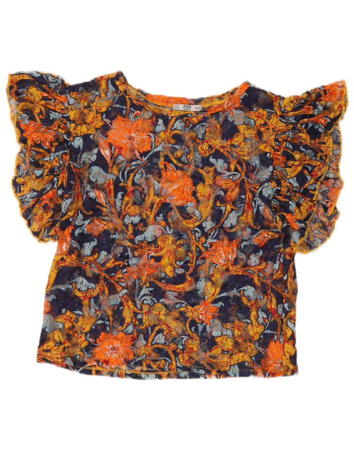 Top Zara da donna con camicetta trasparente UK 10 piccolo floreale multicolore