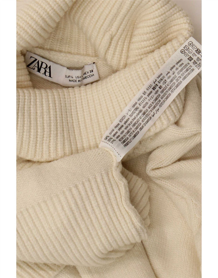 Maglione maglione collo alto da donna Zara UK 16 grande viscosa beige