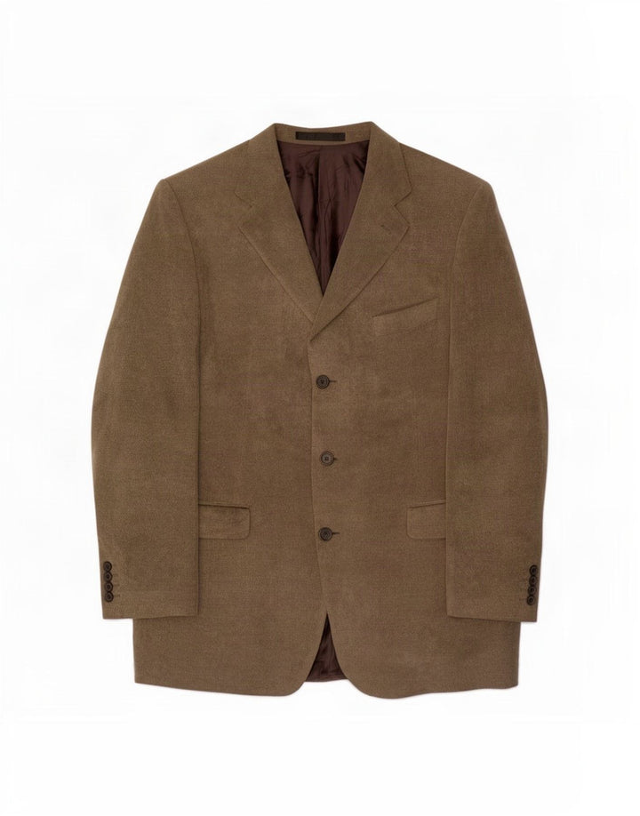 Giacca blazer lunga a 3 bottoni Marks & Spencer da uomo UK 44 XL viscosa marrone