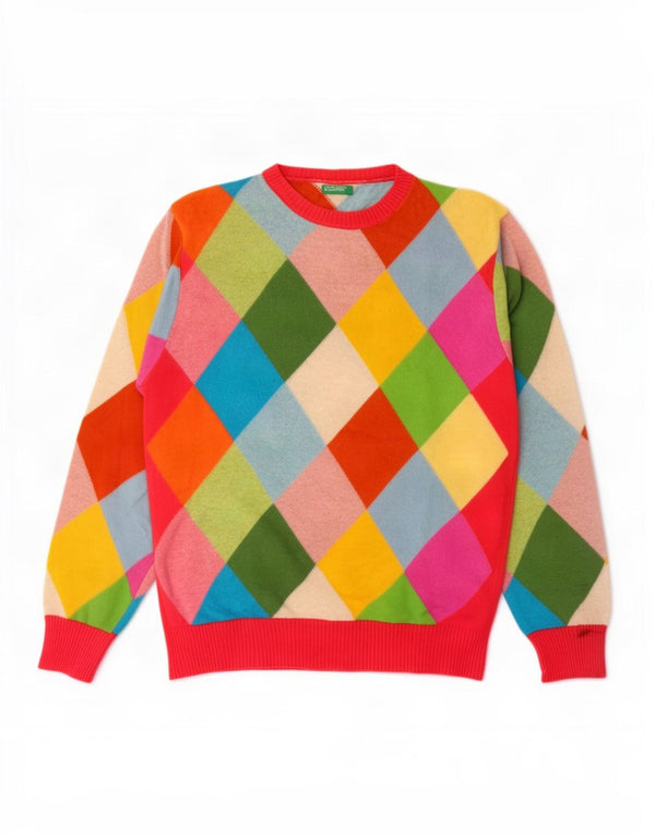 Maglione maglione girocollo da donna Benetton UK 16 grande multicolore