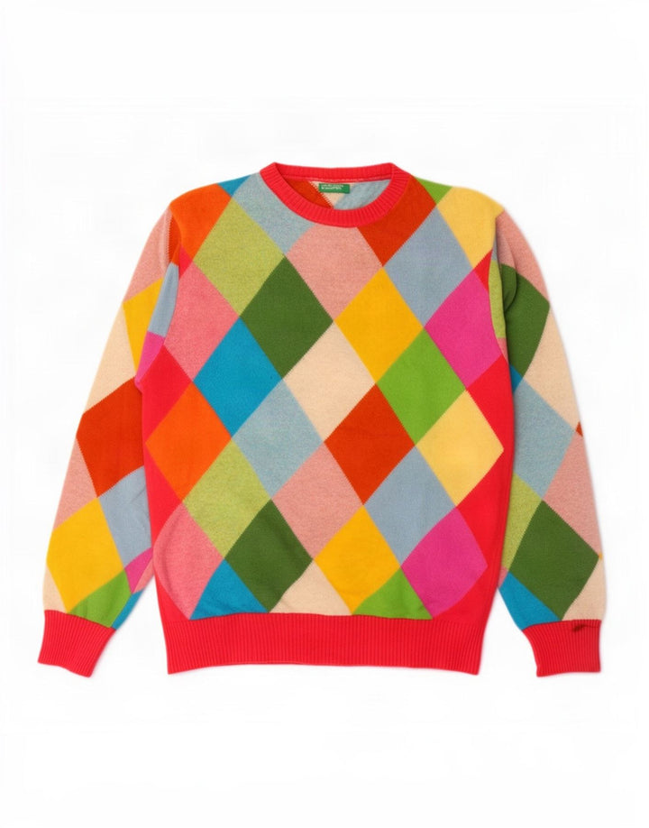 Maglione maglione girocollo da donna Benetton UK 16 grande multicolore