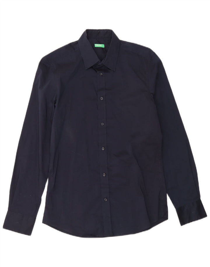 Camicia Benetton Uomo Small Blu Navy Cotone