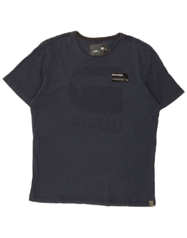 T-shirt grafica da uomo G-Star Top grande in cotone blu navy