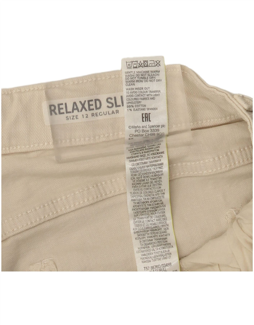 Jeans slim fit rilassati da donna Marks & Spencer UK 12 medio W30 L26 Beige