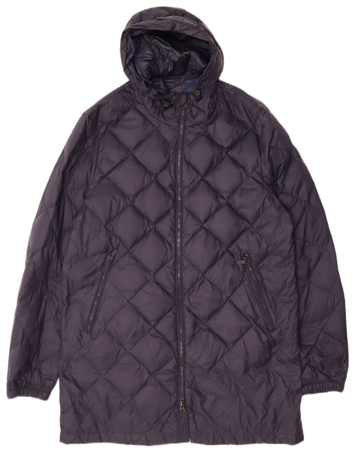 MASSIMO DUTTI Cappotto imbottito con cappuccio da donna UK 16 Large Blu Navy in poliammide
