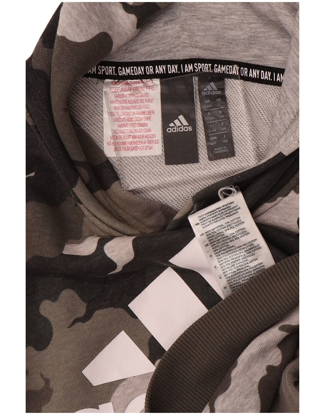 Felpa con cappuccio grafica ADIDAS per ragazzi 13-14 anni in cotone mimetico marrone