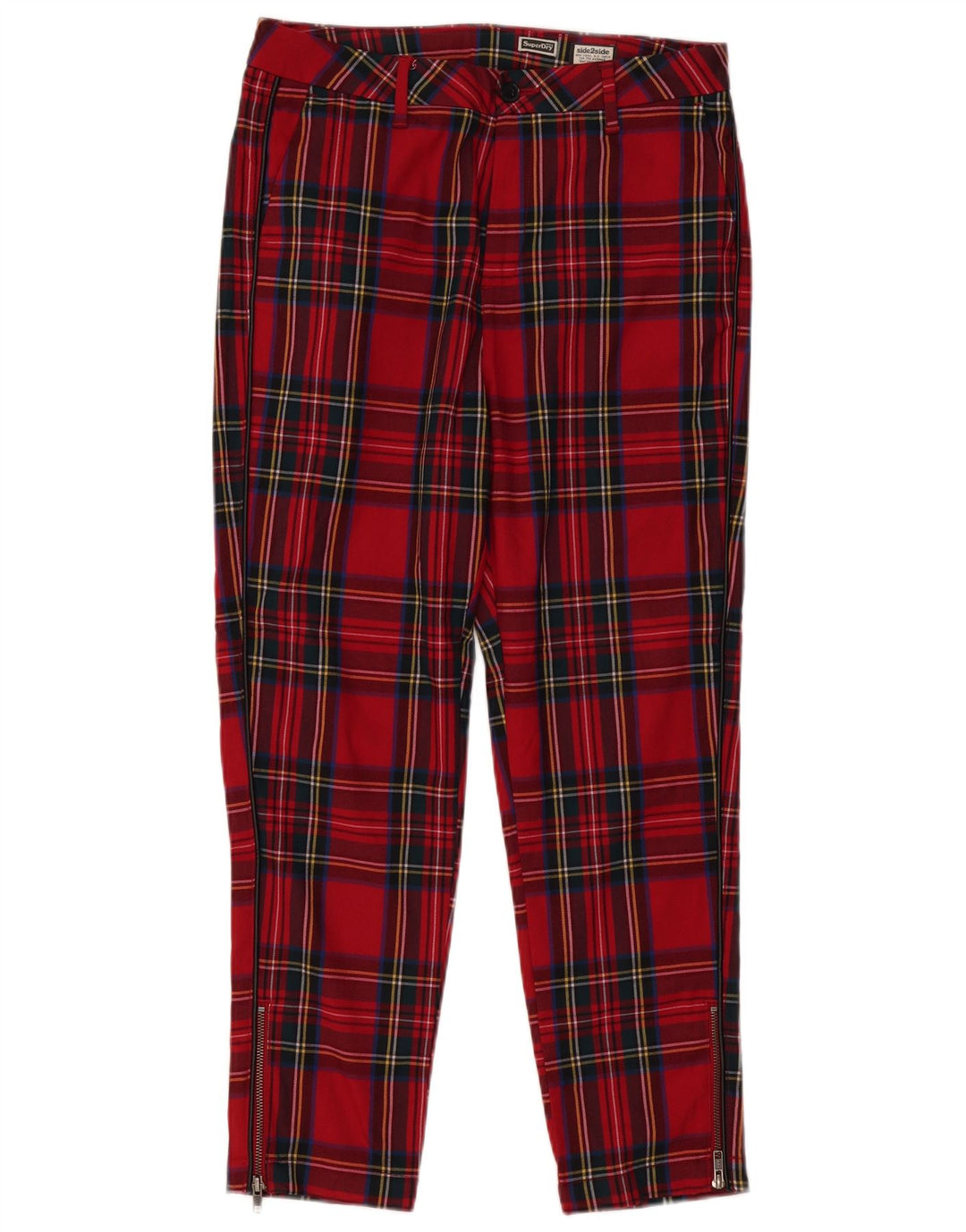Pantaloni chino da donna a vita alta SUPERDRY UK 12 Medium W30 L26 Plaid rosso