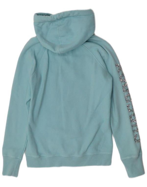 Felpa con cappuccio e zip grafica da donna Superdry UK 16 grande cotone blu